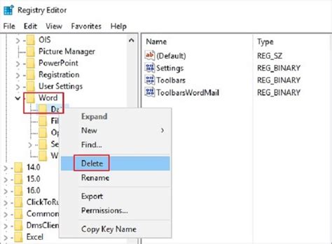 Method 5 – Delete the Word Data Registry Key