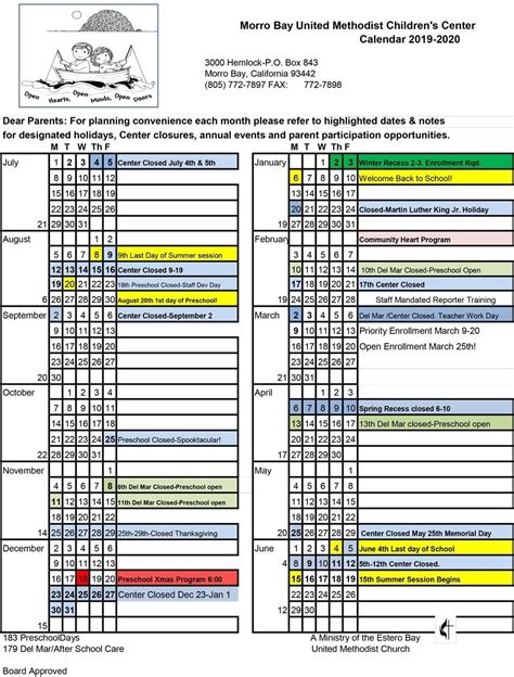 Methodist Academic Calendar