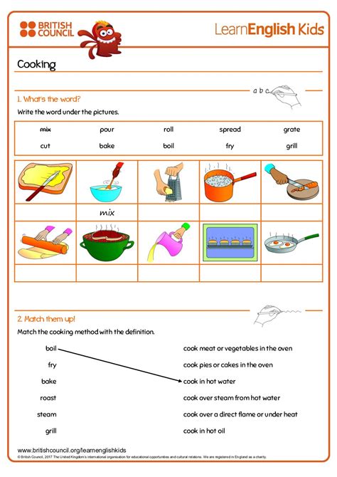 Methods Of Cooking Worksheet