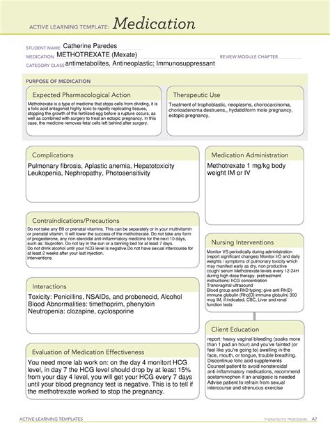 Methotrexate Ati Medication Template