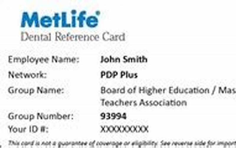 Metlife Dental Insurance Card