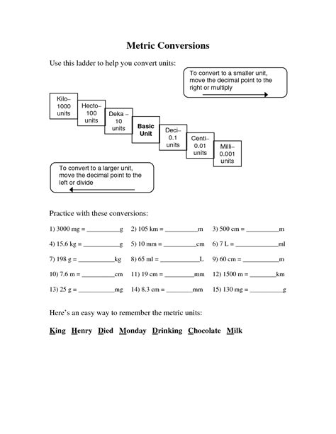 Metric Conversion Worksheet With Answer Key