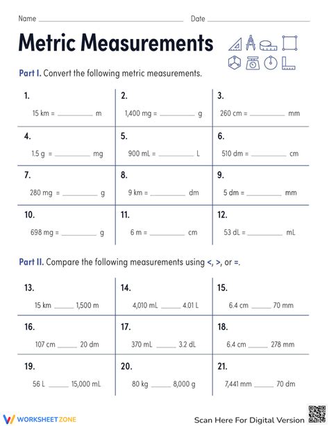 Metric Measures Worksheet