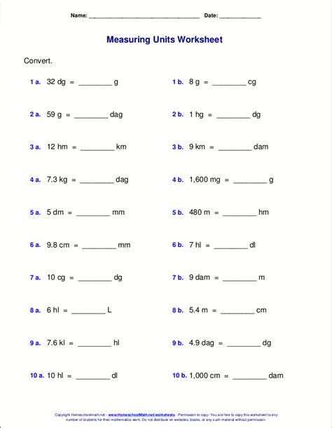 Metric Measuring Units Worksheets