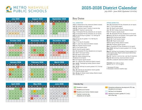 Metro Schools Calendar