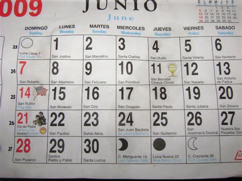 Mexican Calendar With Names