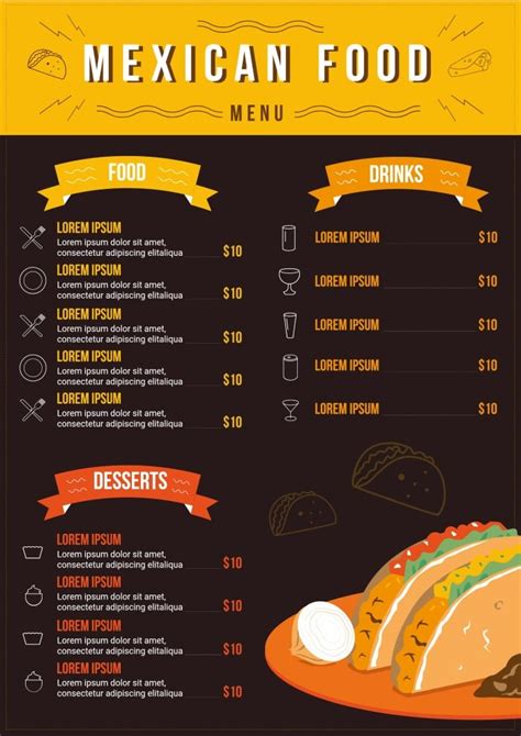 Free Vector Yellow mexican menu template with cactus