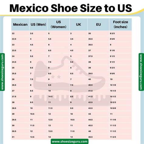 Mexico Shoe Size In Us Chart