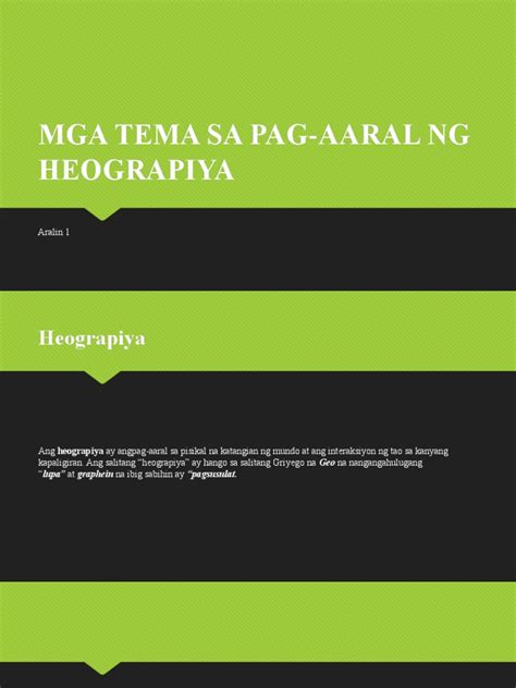 Mga Tema Sa Pag Aaral Ng Heograpiya