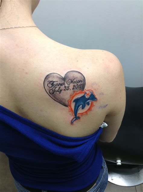 Tattoo for my son, the Miami Dolphins part signifies our