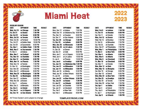 Miami Heat Schedule 2022-23 Printable