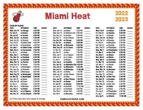 Miami Heat Schedule Printable
