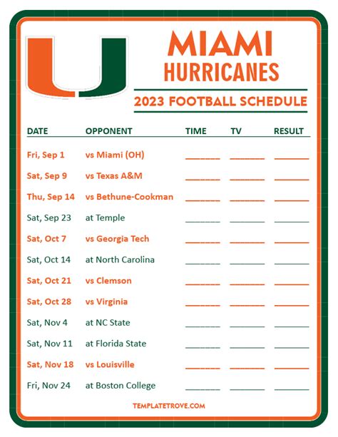 Miami Hurricanes Football Schedule 2022 Printable