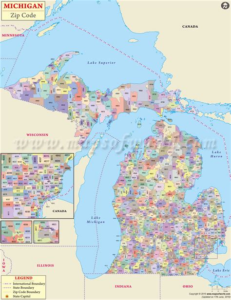 ZIP Code Map State of Michigan Northern Half Laminated