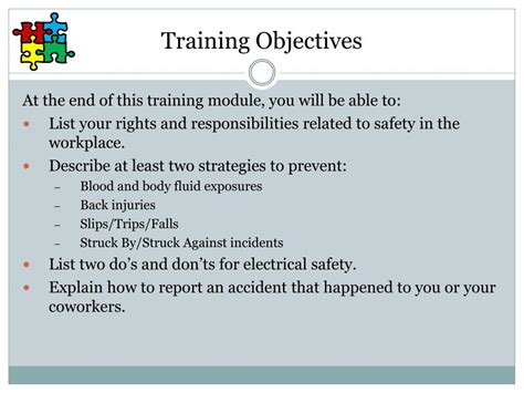 Michael's Safety Training Objectives