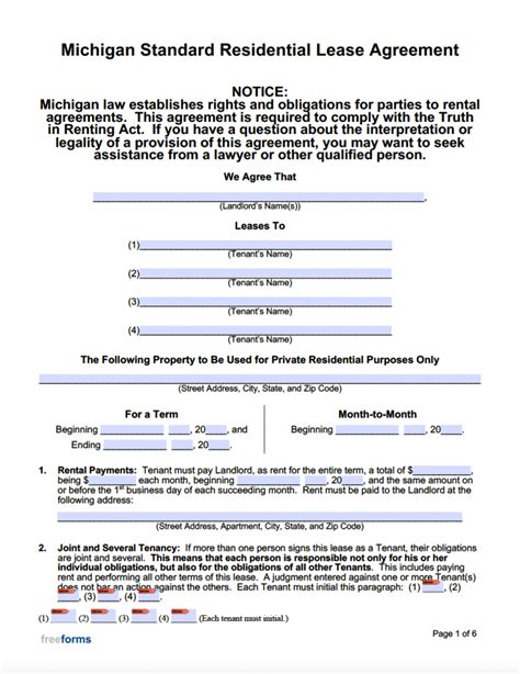 Michigan Lease Agreement Template