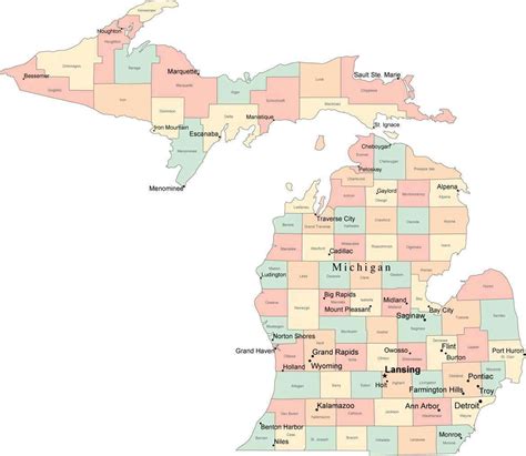 State Map of Michigan in Adobe Illustrator vector format. Detailed