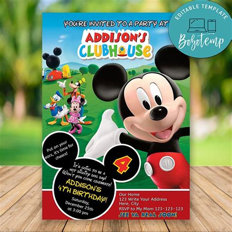 Clubhouse Invite / 15+ Mickey Mouse Birthday Invitation Templates PSD