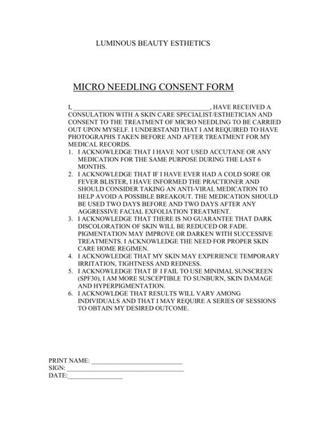 Microneedling Consent Form Template