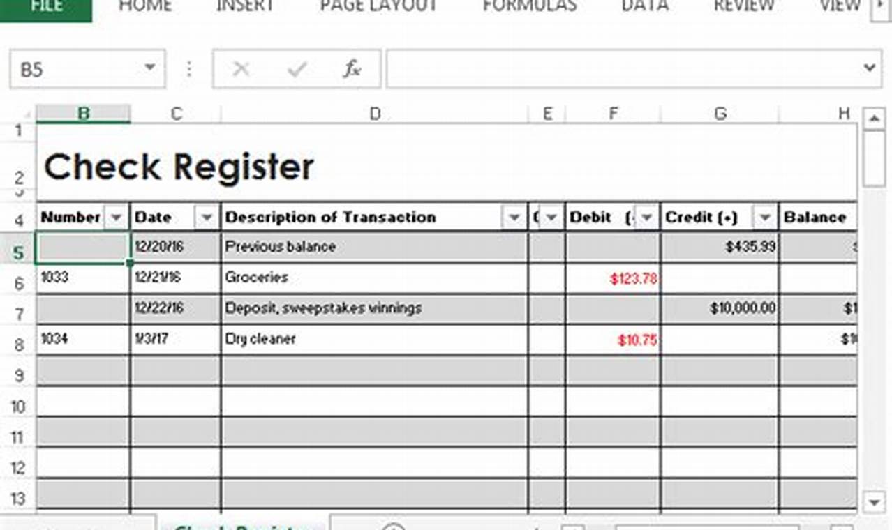 Microsoft Excel Check Register Template: A Comprehensive Guide