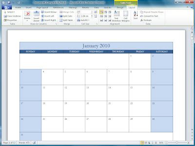 Microsoft Office 2010 Calendar Template