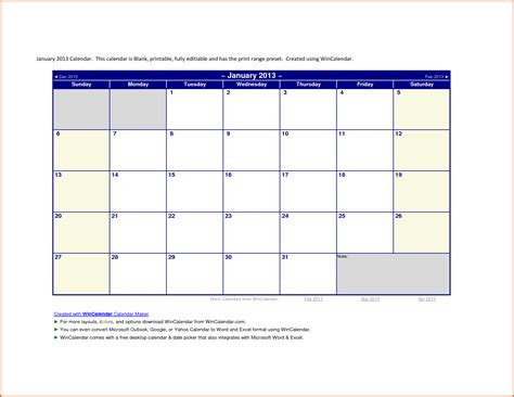 Microsoft Office Monthly Calendar Template