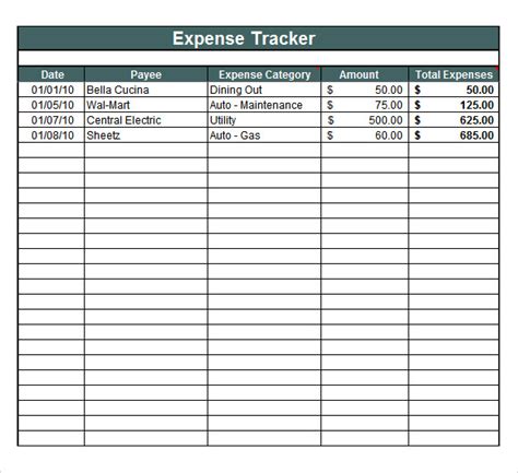 Microsoft Excel Expense Tracker Template