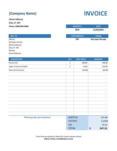 Microsoft Excel Template For Invoice
