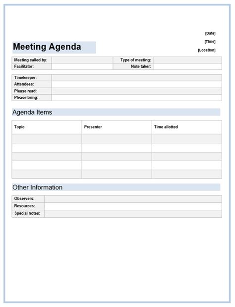 Simple Meeting Agenda Template Word