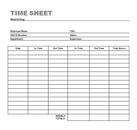 Weekly Timesheet With Tasks in Word
