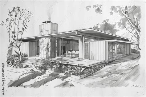 Mid Century Modern Architecture Drawing