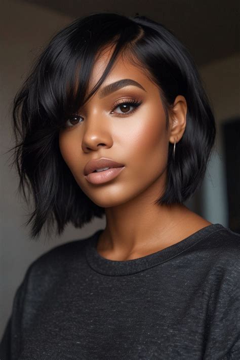 Middle Part Bob Hair Style For Black Woman