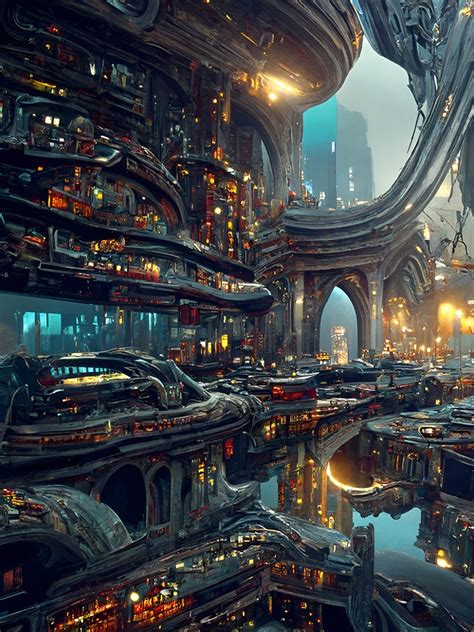 Wallpaper futuristic city, science fiction, night, city lights