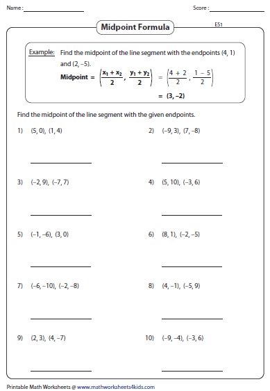 Midpoint Formula Worksheet Answer Key