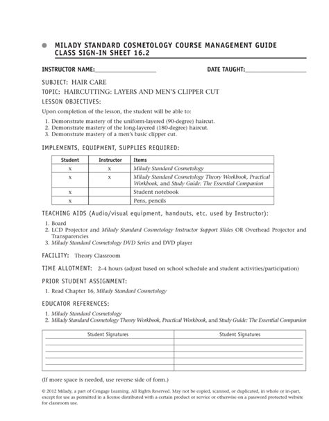 Milady Lesson Plan Template