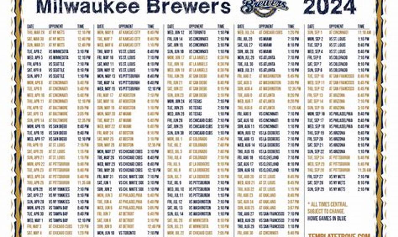 Milwaukee Brewers Schedule 2024 Pdf Calendar