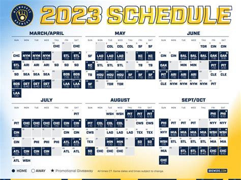Milwaukee Brewers 2023 Printable Schedule