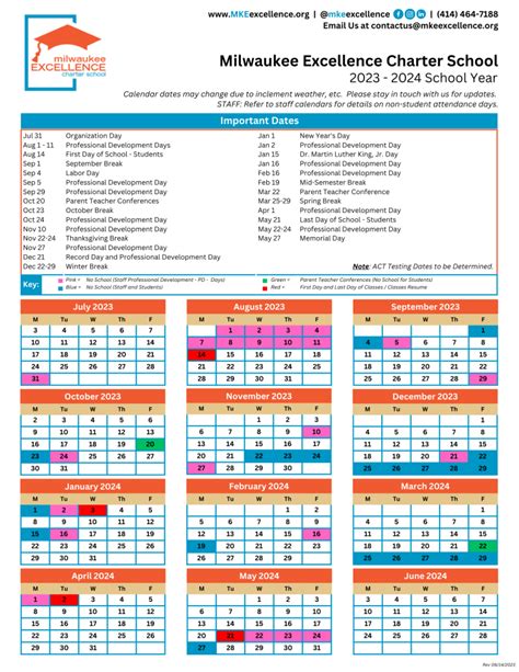 Milwaukee Excellence Calendar