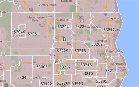 Map of Milwaukee County showing ZIP codes that had 'high' (outlined