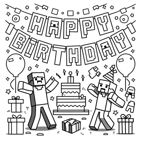 Minecraft Birthday Coloring Pages