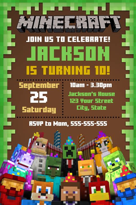 Minecraft Birthday Invite Template Free