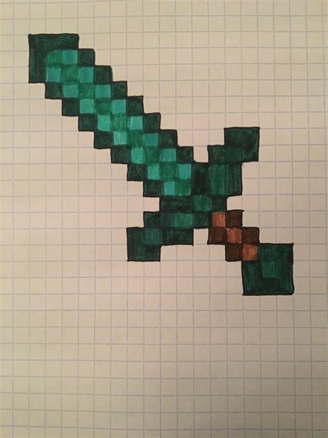 Minecraft Diamond Sword On Graph Paper