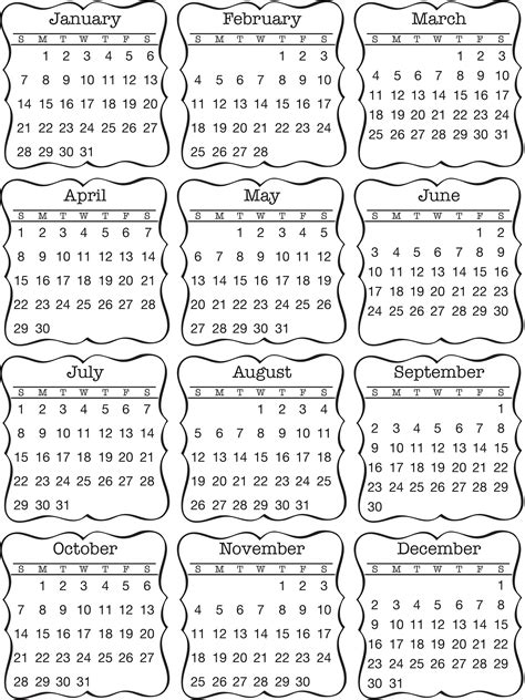 Mini Printable Calendar