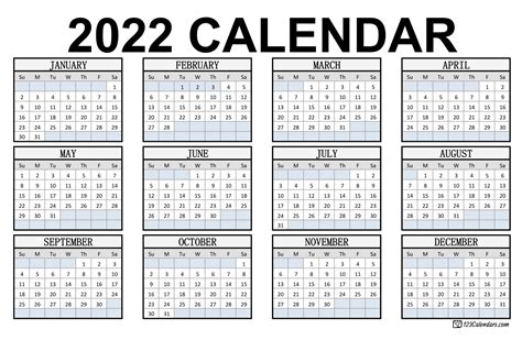 Mini Printable Calendar 2022