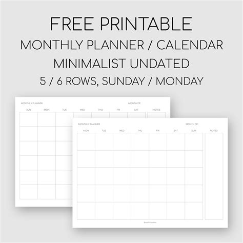 Minimalist Monthly Calendar