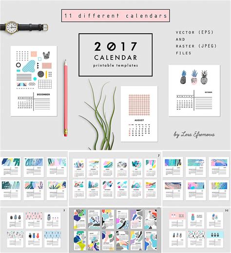 DIY Calendar Template 2018 Part 3of3 in Minimalistic Style with Abstract Black and White Shapes