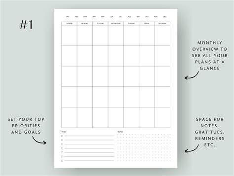 Printable Minimalist Monthly Planner / Undated Calendar