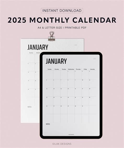 Printable Minimalist Monthly Planner / Undated Calendar