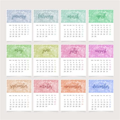 Watercolor Printable Calendar Template 274143 Vector Art at Vecteezy