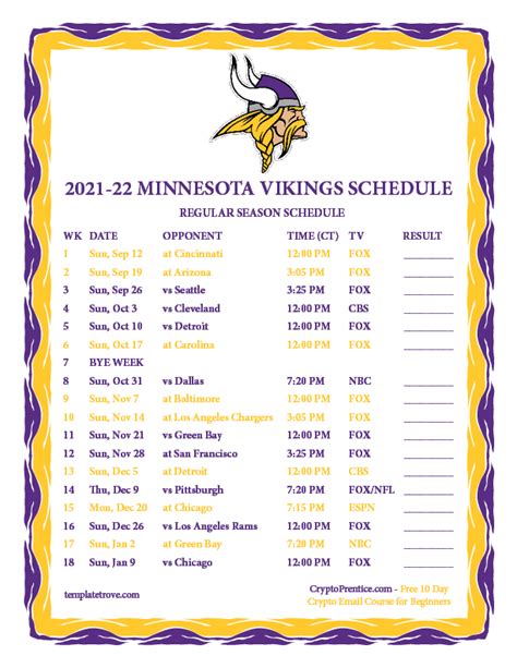 Minnesota Vikings Schedule Printable